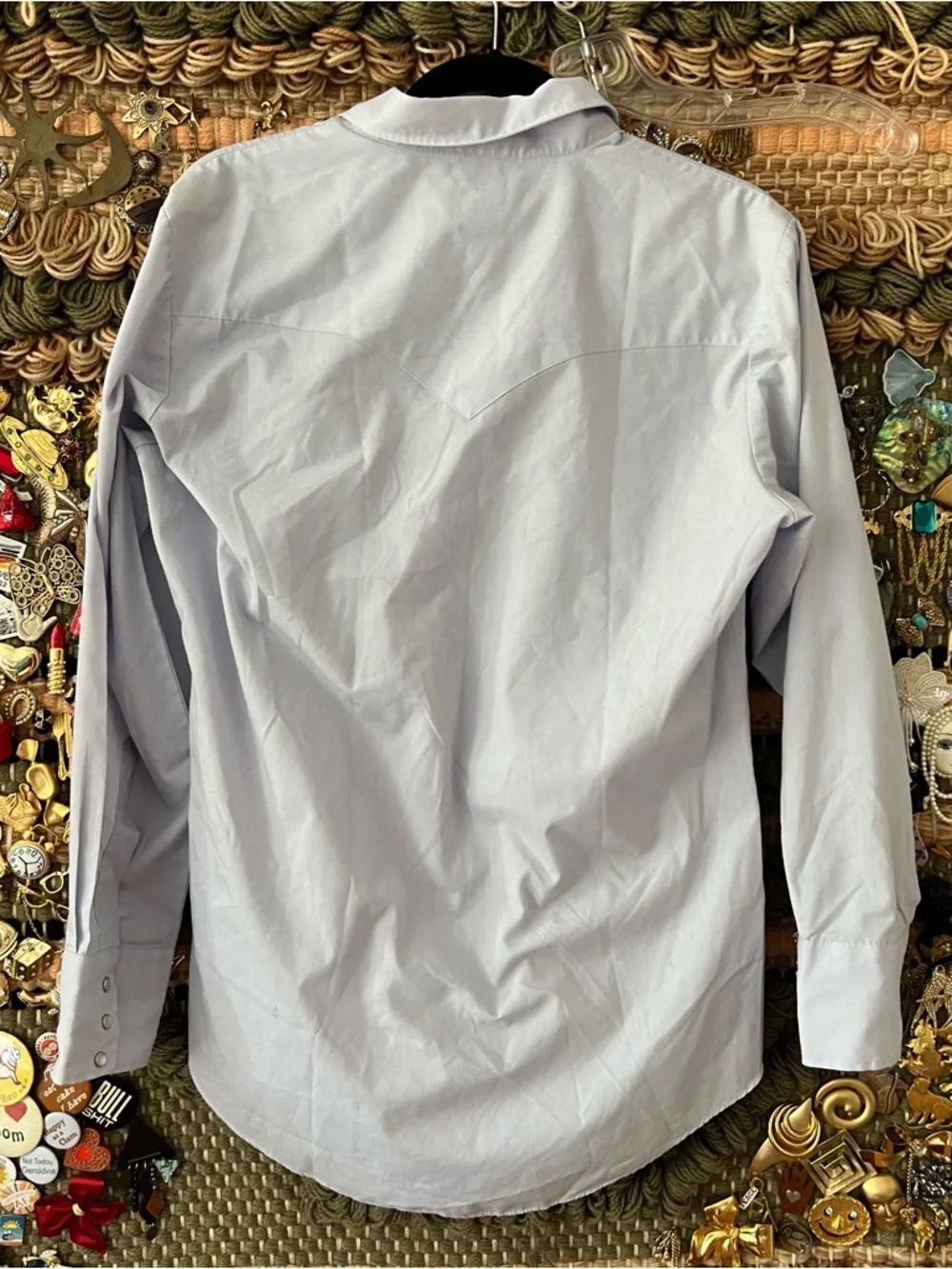 Vintage Karman Western Wear Button Down Short Floral Embroidery Mother of Pearl